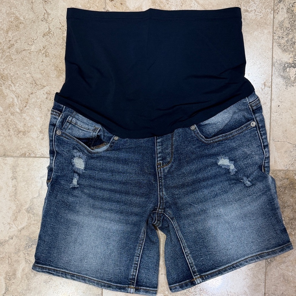 Maternity Denim Shorts with Black Stretch Waistband
